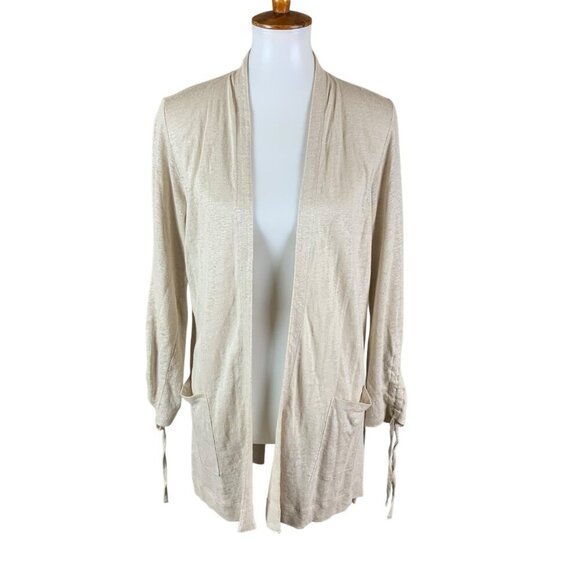 J Jill Linen Blend Beige Open Cardigan Lightweight Relaxed Drape Small Petite - Picture 1 of 4
